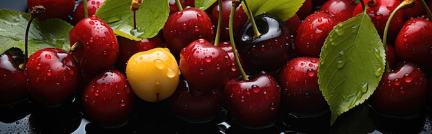 Generative ai illustration of a Creative food summer Cherries fruits banner