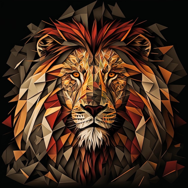 Generative AI illustration of creative of lion made of colorful geometric shapes on background Leader courage strong and brave majestic lion