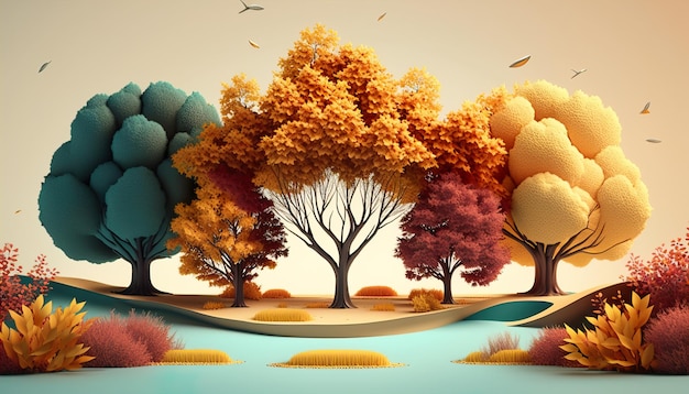 Generative AI illustration of different colorful autumn forest