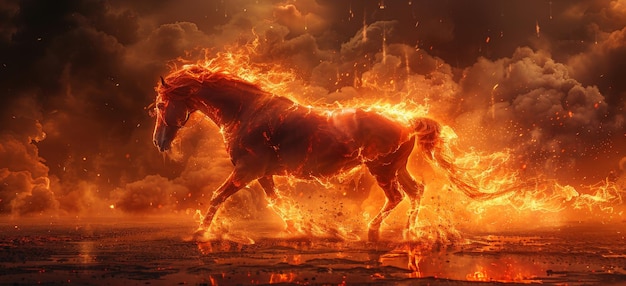 Photo generative ai illustration of a fantasy flaming horse