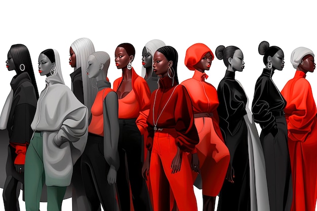 Generative AI illustration of fashion illustration of african and caucasian women with henna hair