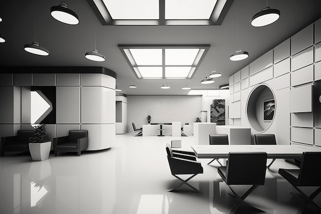 Generative AI illustration of minimalist office white futuristic feng shui zen