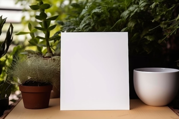 Generative AI illustration of Mockup Blank white square card template on a light background