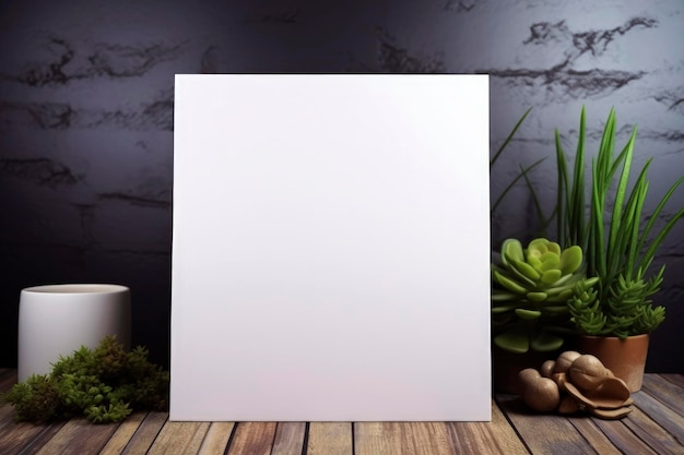 Generative AI illustration of Mockup Blank white square card template on a light background