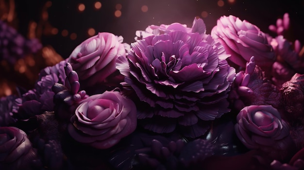 Generative AI illustration of purple blooming flowers generative ai