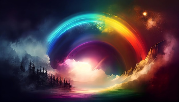 Generative AI Illustration Rainbow Haze Create a dreamy and ethereal image