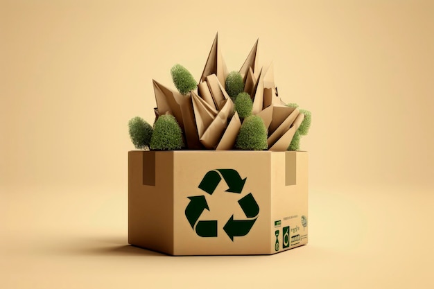 Photo generative ai illustration of recyclable cardboard packaging with the recycle sign ecological and sustainable packaging