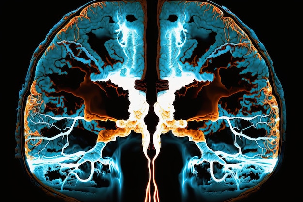 Generative AI Illustration Visualization of computed tomography MRI of the brain and electrical