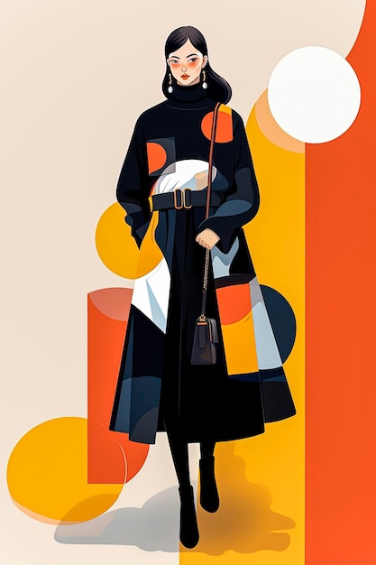 Photo generative ai illustration of woman model wearing trendy couture winter clothes in minimal vector illustration stylefashion concept digital art