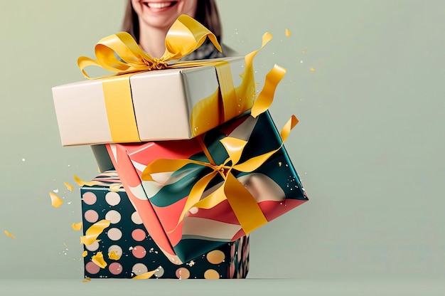 Generative AI illustration of wonderful gift wrapped box with decorative paper and bow