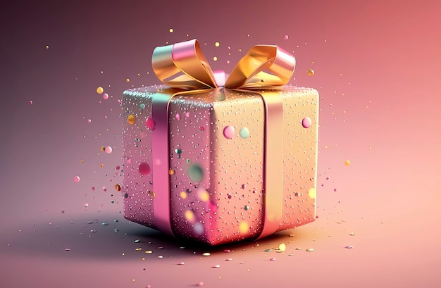 Generative AI illustration of wonderful gift wrapped box with decorative paper and bow