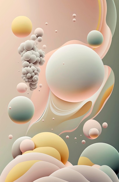 Generative AI ilustracion Abstract liquid fluid circles pastel color background with copy space 3D sphere shape pastel color design