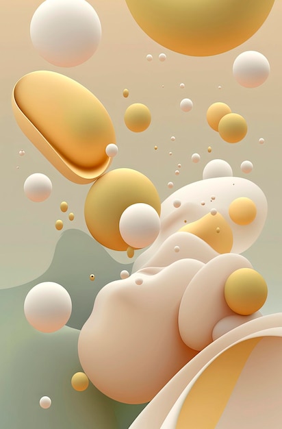 Generative AI ilustracion Abstract liquid fluid circles pastel color background with copy space 3D sphere shape pastel color design