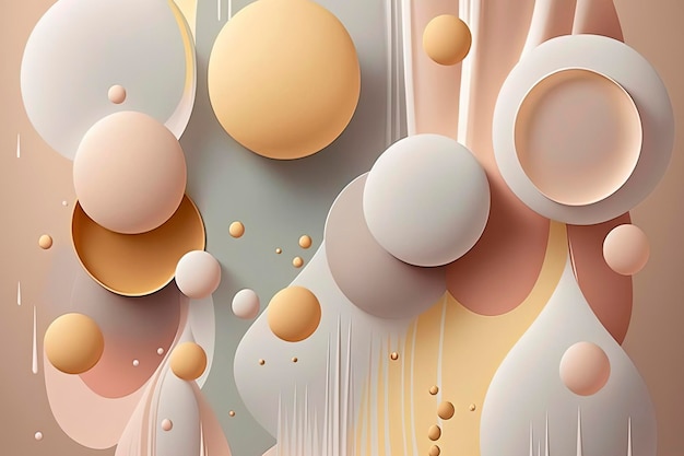 Generative AI ilustracion Abstract liquid fluid circles pastel color background with copy space 3D sphere shape pastel color design