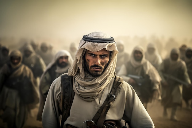 Generative AI Image of Arabian Military Soldier Ready to Fight Against the Enemy