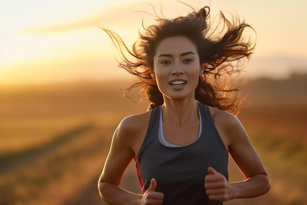 Generative AI Image of Asian Woman Jogging in the Morning