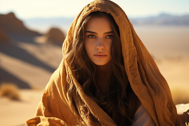 Generative AI Image of Beautiful Arabian Girl Wearing Hijab in the Desert