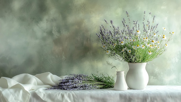 Photo generative ai image of beautiful lavender chamomile flower on vases decoration home background