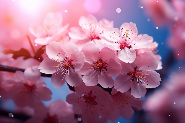 Photo generative ai image of beautiful pink cherry blossom in springtime on bright background