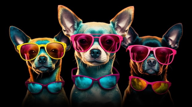 Generative Ai image of chihuahuas wearing colorful sun Generative Ai