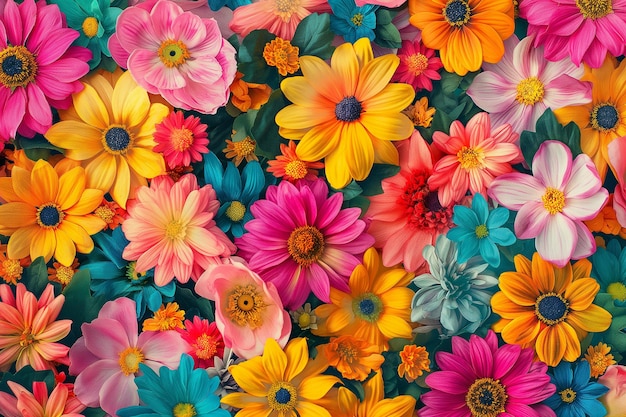 Photo generative ai image of colorful chamomile daisy flowers pattern background in spring season