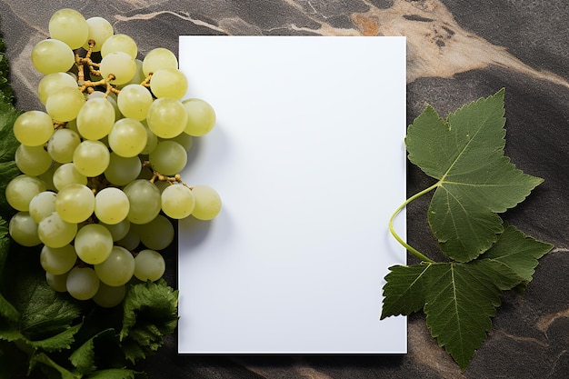 Generative AI Image of Empty White Paper with Green Grapes Fruit