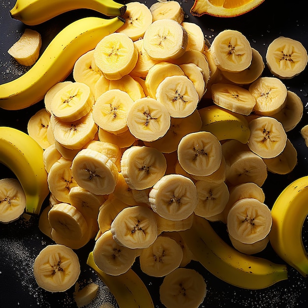 Generative AI Image of Fresh Banana Slices on Black Background