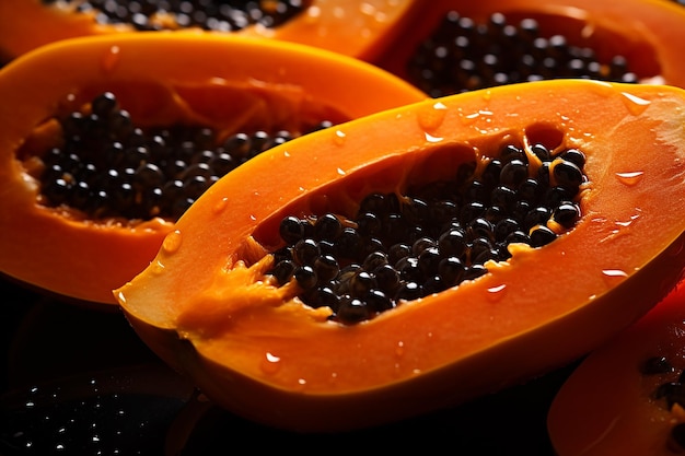 Generative AI Image of Fresh Papayas Fruit Slices with Seeds in Plate