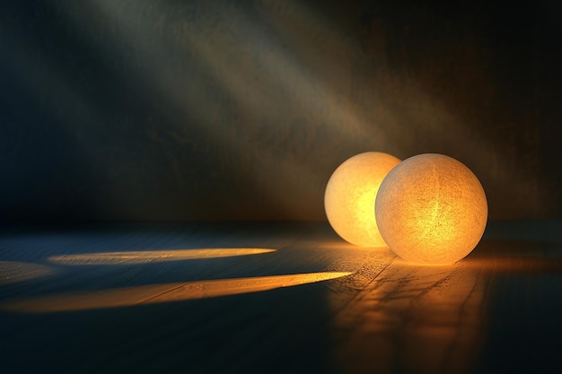 Photo generative ai image of golden round lamps with light and shadow background