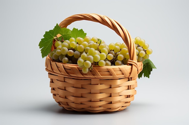 Generative AI Image of Green Grapes Fruit in Basket on Isolated Background