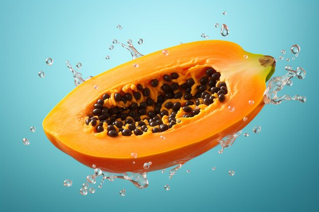 Generative AI Image of Half of Fresh Papaya Fruit on Blue Background