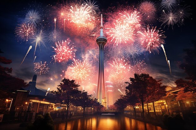 Generative AI Image of New Year Eve Celebration with Diamond Busan Tower in South Korea