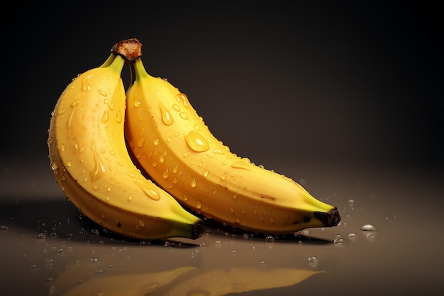 Generative AI Image of Yellow Banana Fruit with Water Drops on Dark Background