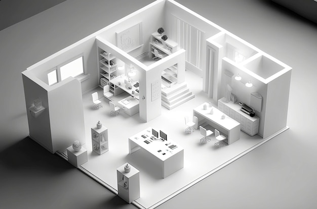 Generative AI of Isometric concept illustration of isometric business office planArchitects officebank officessafefurnished