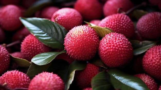 Generative AI Macro Fresh Juicy of lychee fruit background Closeup photo summer Thailand food