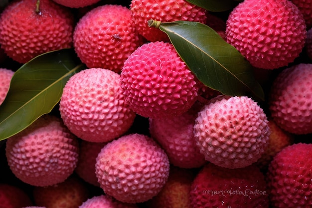 Generative AI Macro Fresh Juicy of lychee fruit background Closeup photo summer Thailand foodx9