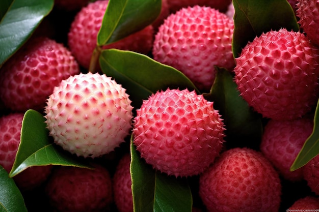 Generative AI Macro Fresh Juicy of lychee fruit background Closeup photo summer Thailand foodx9