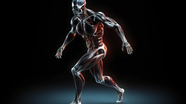 Generative AI male muscular system posed against a background fitness and healthy living concept