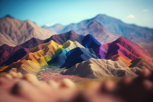 Generative AI Mountains landscape colorful rainbow hills beautiful countryside Nature