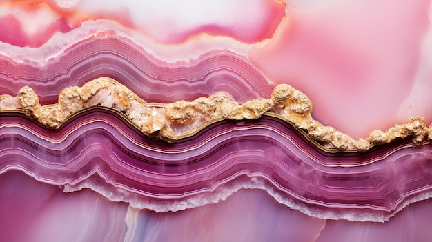 Photo generative ai natural volcanic agate stones closeup light pink magenta and golden texture