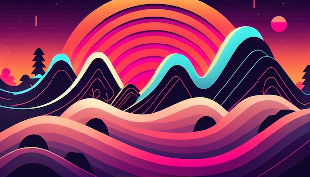 Generative AI Neon Nostalgia A Retroinspired Background of Bold Wavelike Shapes and Vibrant Colors