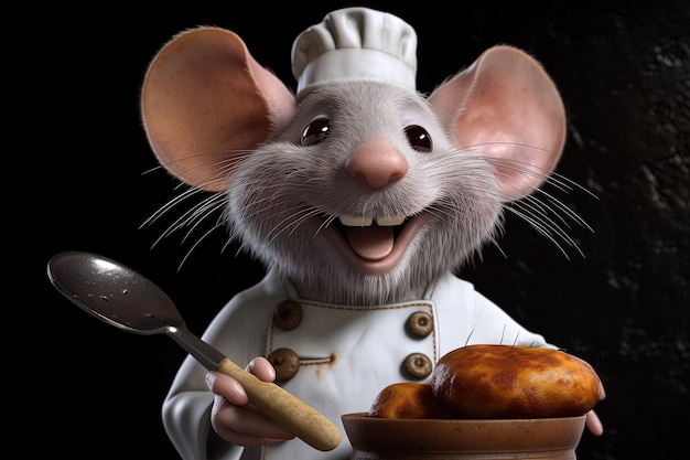 Generative AI Nice and adorable chef mouse cooking in a kitchen