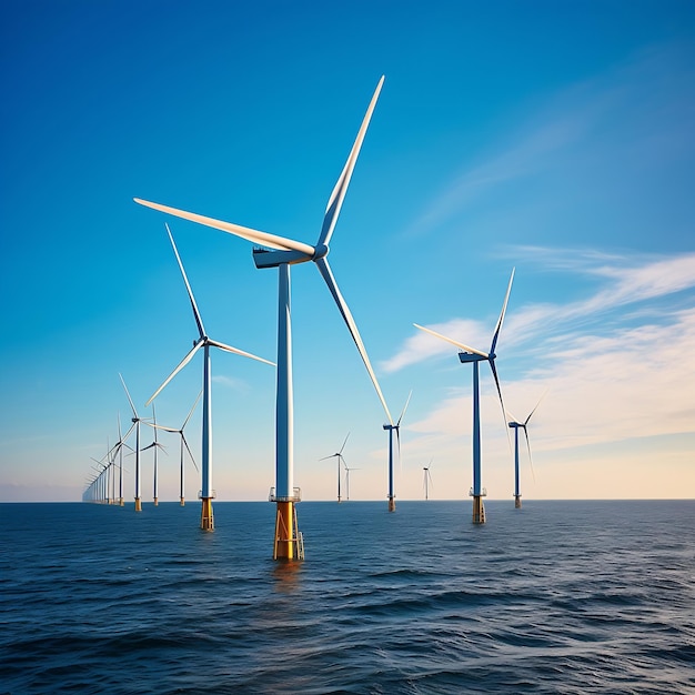 Generative AI Offshore wind energy Offshore wind turbines farm on the ocean Sustainable energy p