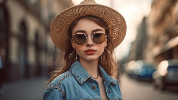 Generative AI Outdoor CloseUp Fashion Portrait of Young Elegant Lady