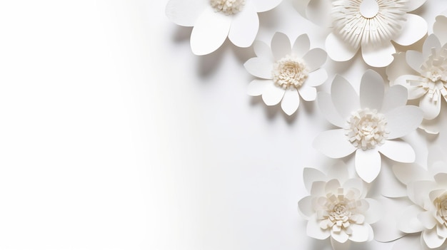 Generative AI Paper cut craft flowers and leaves white color floral origami textured background