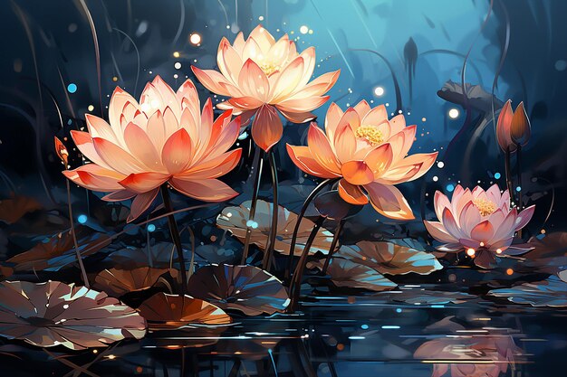 Generative ai picture pf colorful beautiful lotus water lily flower on pond yoga peace calm inspiration