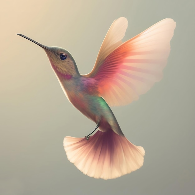 Generative AI pink hummingbird flying on a neutral background