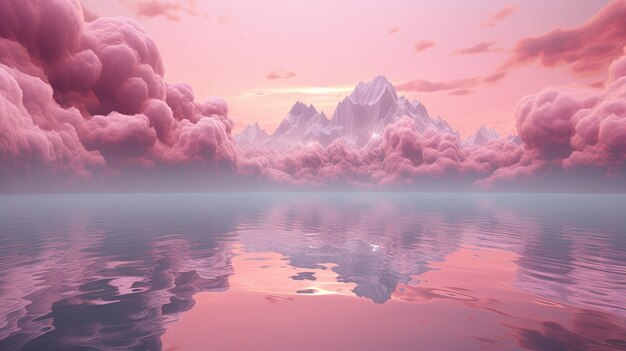 Generative AI Pink magenta fantastic clouds sky and landscape Gentle colors and with bright lightsx9