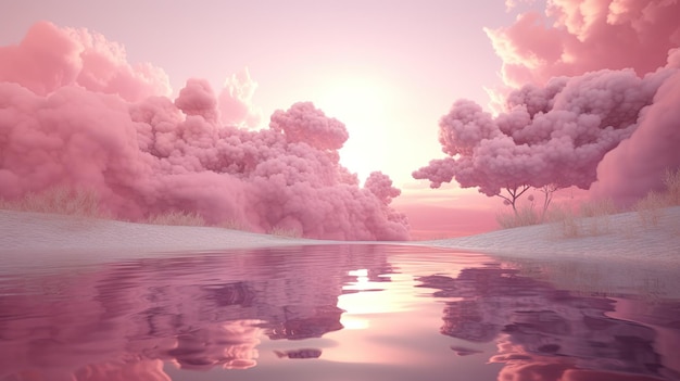 Generative AI Pink magenta fantastic clouds sky and landscape Gentle colors and with bright lightsx9