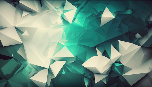 Generative AI Polygonal high resolution pattern for background white and teal and green flares Abstract hexagonal polygonal low poly triangular high resolution futuristic green energetic background